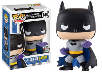 Golden Age Batman Pop! Heroes figurine from DC, part of Ralphie's Funhouse Specialty Series, vintage-style collectible toy