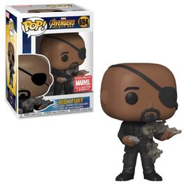 Pop! Marvel Nick Fury (Snapped) figure by Ralphie's Funhouse, featuring Nick Fury in a snapped pose with detailed comic-style design.