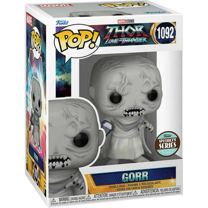 Pop! Marvel Thor Love and Thunder Gorr figure with Stormbreaker, Specialty Series Exclusive, featuring detailed design and vibrant colors.