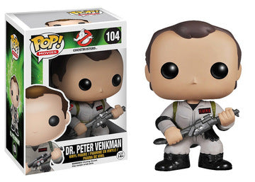Pop! Movies Ghostbusters Dr. Peter Venkman figure from Ralphie's Funhouse, detailed collectible toy in original packaging.