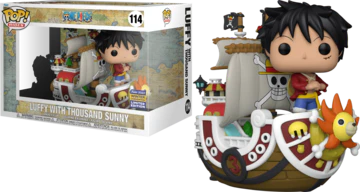 Pop! Rides One Piece Luffy with Thousand Sunny sticker from Ralphie's Funhouse, featuring colorful anime character and ship illustration