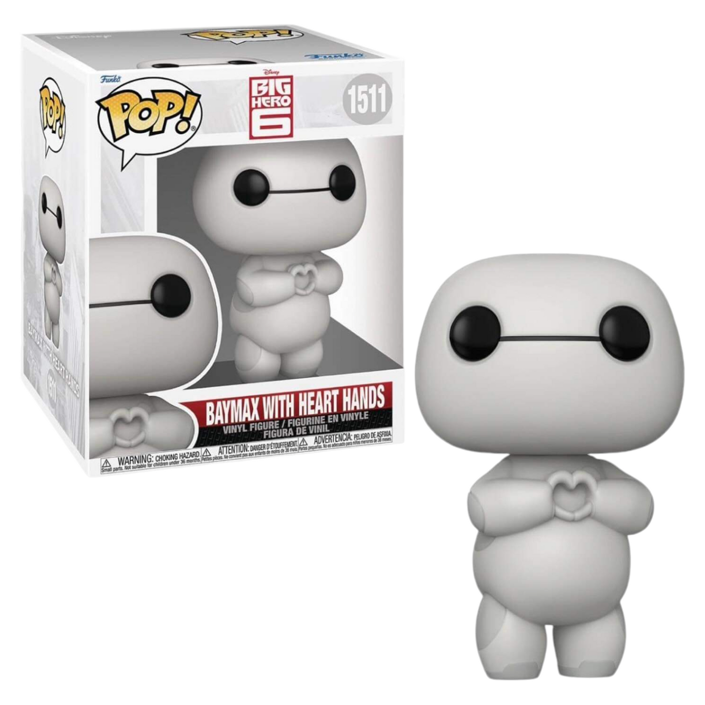 Baymax from Big Hero 6 with heart hands pose, plush toy by Ralphie's Funhouse, featuring a friendly, white robot character.