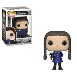 Wednesday Addams Pop! Television figure from The Addams Family by Ralphie's Funhouse, featuring her signature dark attire and pigtails.