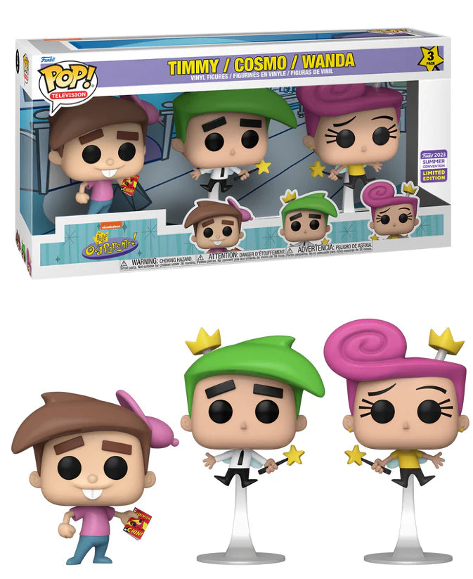 Pop! Television The Fairly OddParents 3-Pack featuring Timmy, Cosmo, and Wanda figures from Ralphie's Funhouse.