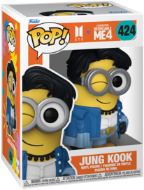 Pop! Vinyl figure of Jung Kook Minion from Despicable Me 4, featuring a playful Minion character with a yellow body and goggles.