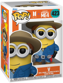 Pop! Vinyl Despicable Me 4 V Minion figure by Ralphie's Funhouse, showing a cute yellow Minion with goggles and overalls.