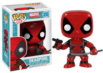 Red Deadpool Pop! Vinyl figure from Marvel, featuring detailed design and iconic costume, by Ralphie's Funhouse.