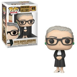 Pop! Vinyl Ruth Bader Ginsburg figurine from Pop! Icons series by Ralphie's Funhouse, featuring her iconic glasses and robes.