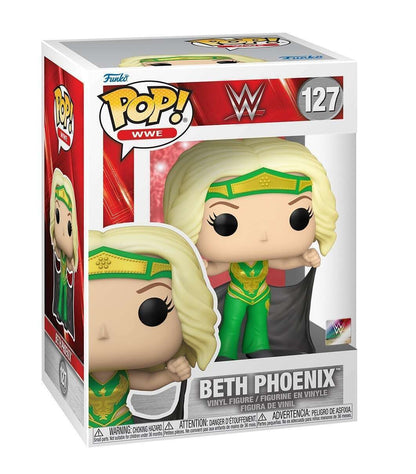 Beth Phoenix Pop! WWE figure in green SmackDown outfit, featuring detailed wrestling attire and accessories.