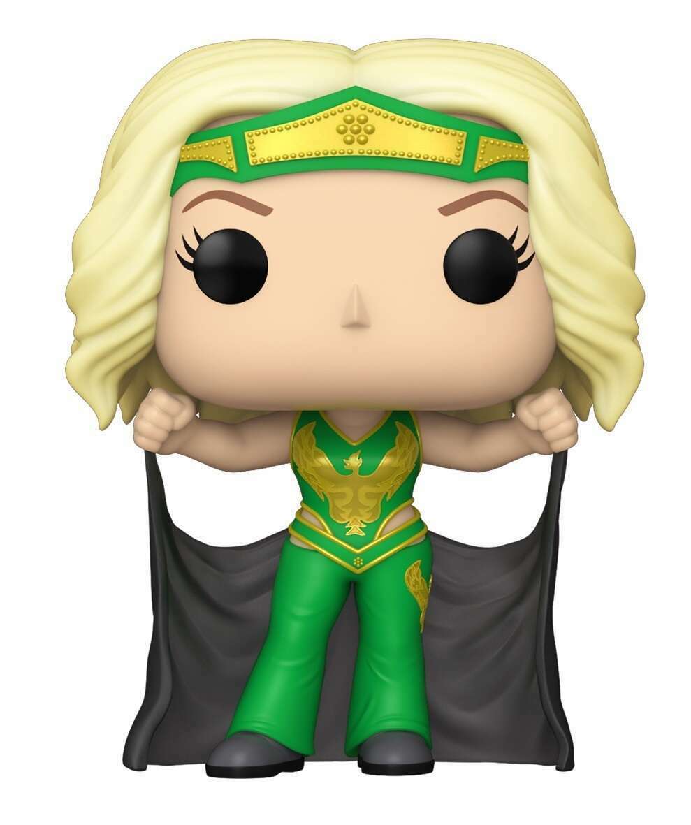Pop! WWE Beth Phoenix figure wearing her green SmackDown outfit, featuring detailed costume and accessories.