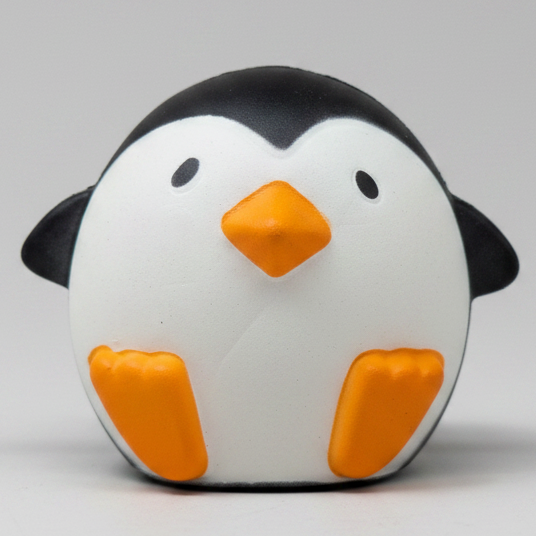 Soft Puffy Penguin Squishy from Ralphie's Funhouse, slow foam stress-relief toy with a cute penguin design