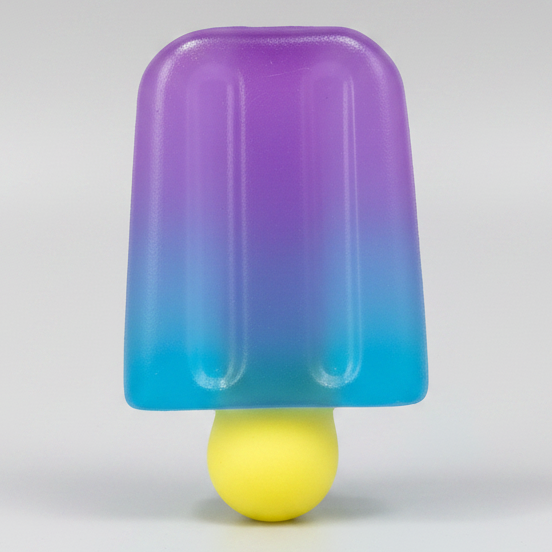 Purple to blue ice cream popsicle gelatin squish toy from Ralphie's Funhouse, showing a colorful, soft, and squishy dessert-shaped figure.