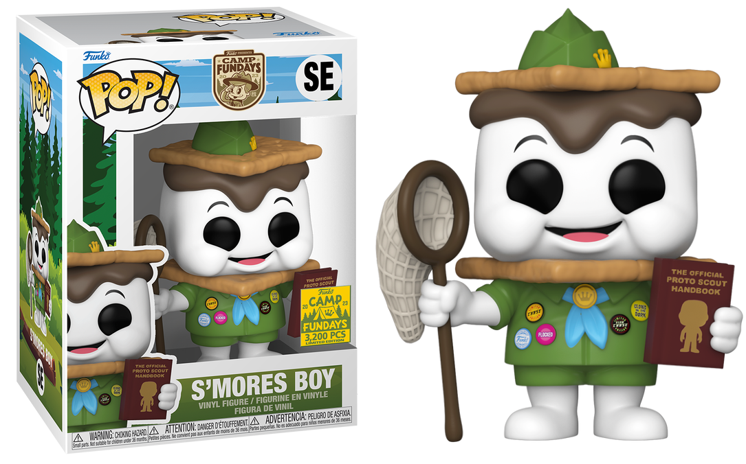 Ralphie's Funhouse S'mores Boy plush toy with a smiling face, wearing a marshmallow and chocolate-themed outfit.