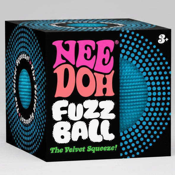 Blue velvet Nee-Doh Fuzz Ball by Schylling, a soft squeeze toy with fuzzy texture, perfect for stress relief and sensory play.