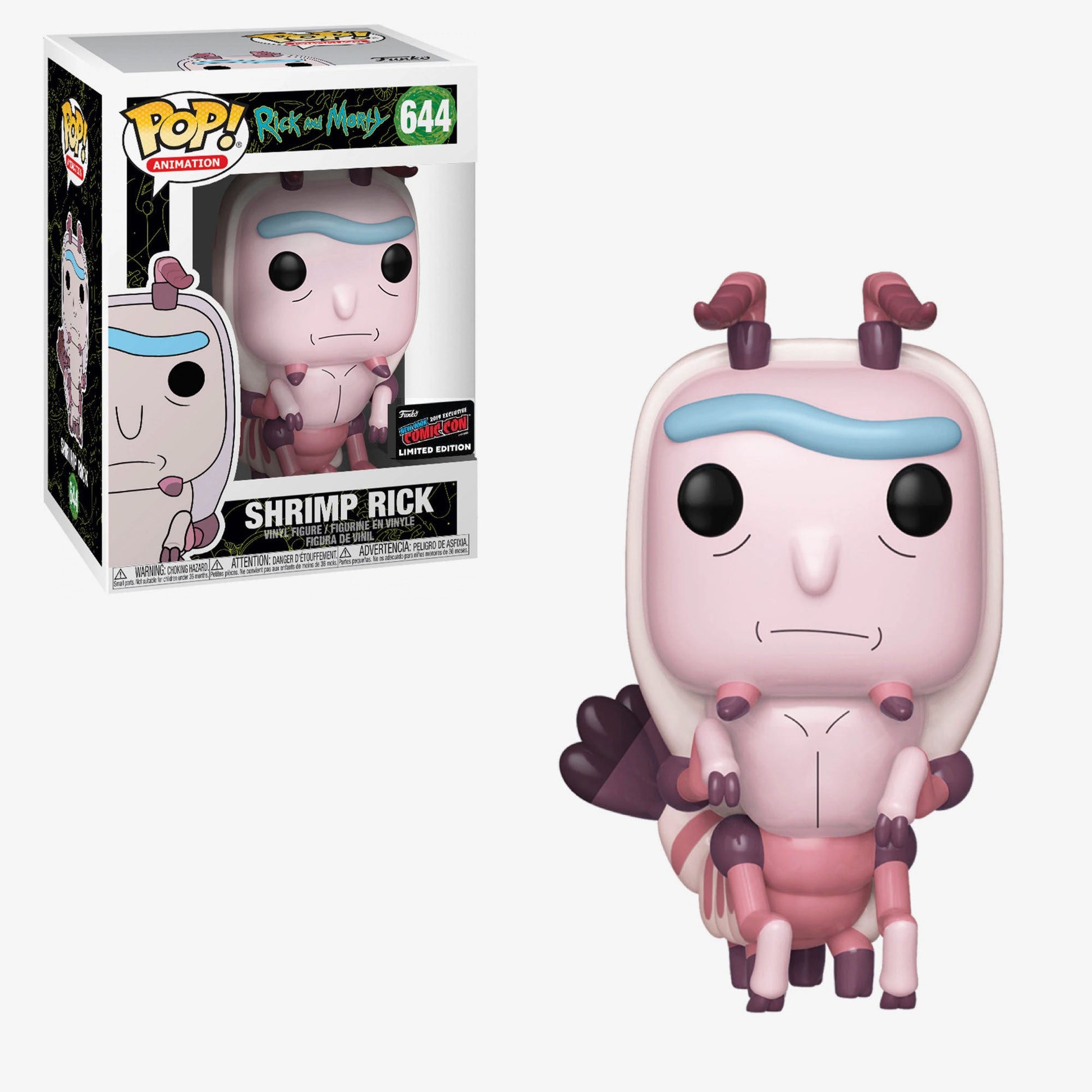 Colorful Shrimp Rick Funko Pop figure from Ralphie's Funhouse, designed for NYCC collectors, featuring vibrant details.