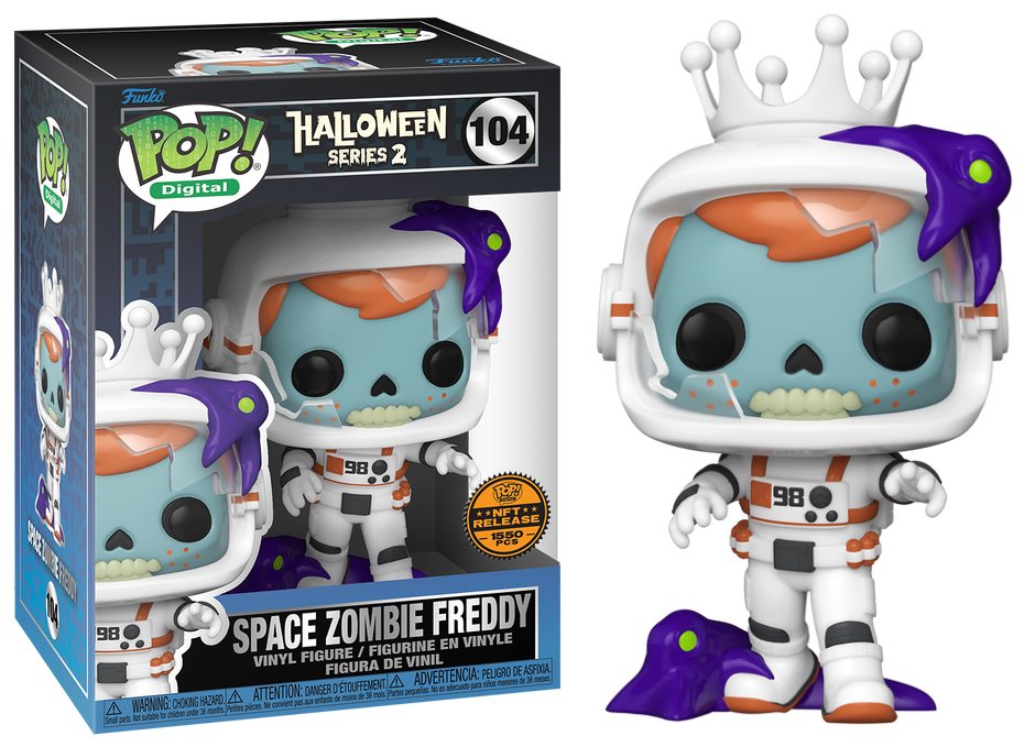 Ralphie's Funhouse Space Zombie Freddy plush toy with green alien-themed costume and zombie face, sitting on a plain background.