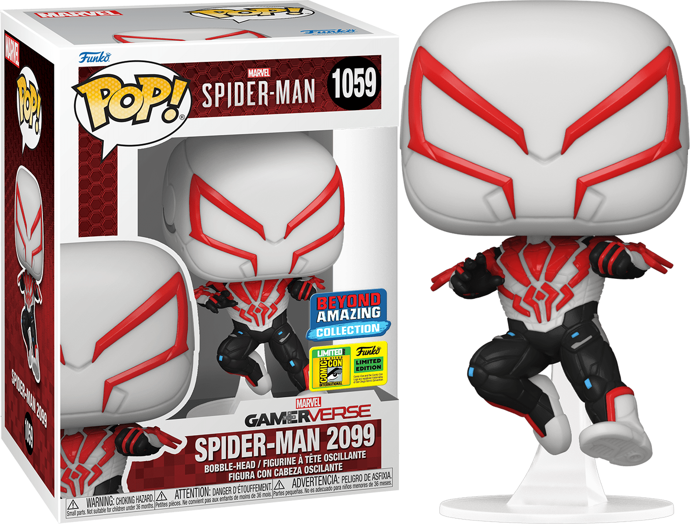 Spider-Man 2099 action figure from Ralphie's Funhouse featuring detailed costume and pose against a plain background.