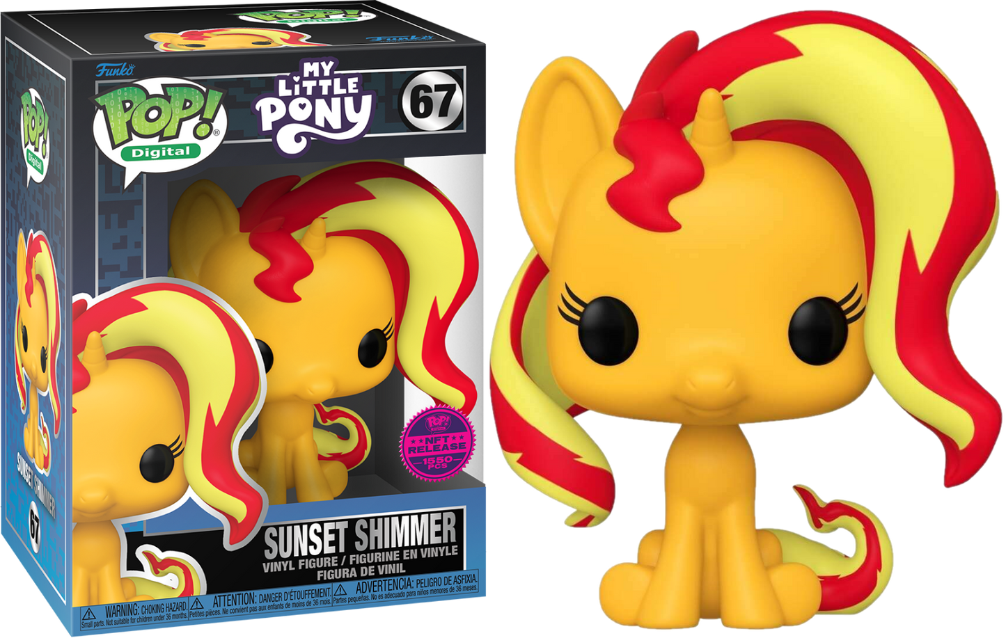 Sunset Shimmer plush toy from Ralphie's Funhouse with vibrant orange and purple colors and expressive eyes.