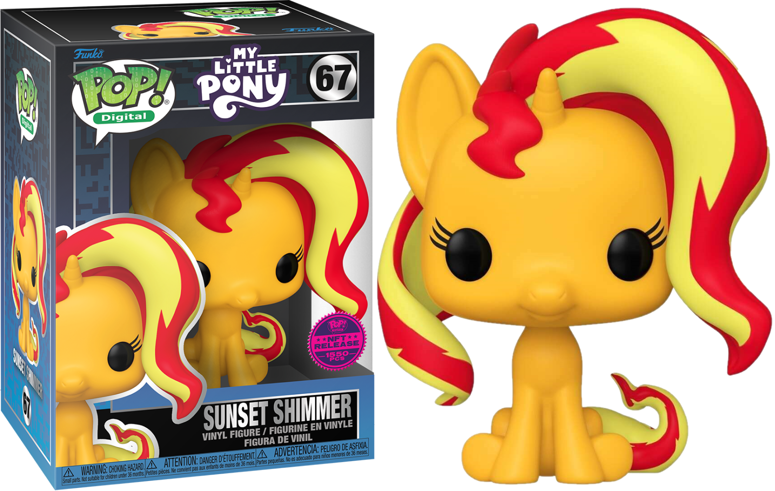 Sunset Shimmer plush toy from Ralphie's Funhouse with vibrant orange and purple colors and expressive eyes.