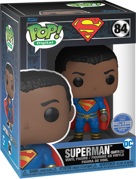 Superman Earth 23 vinyl art toy by Ralphie's Funhouse featuring a stylized Superman figure with bold colors and detailed design.