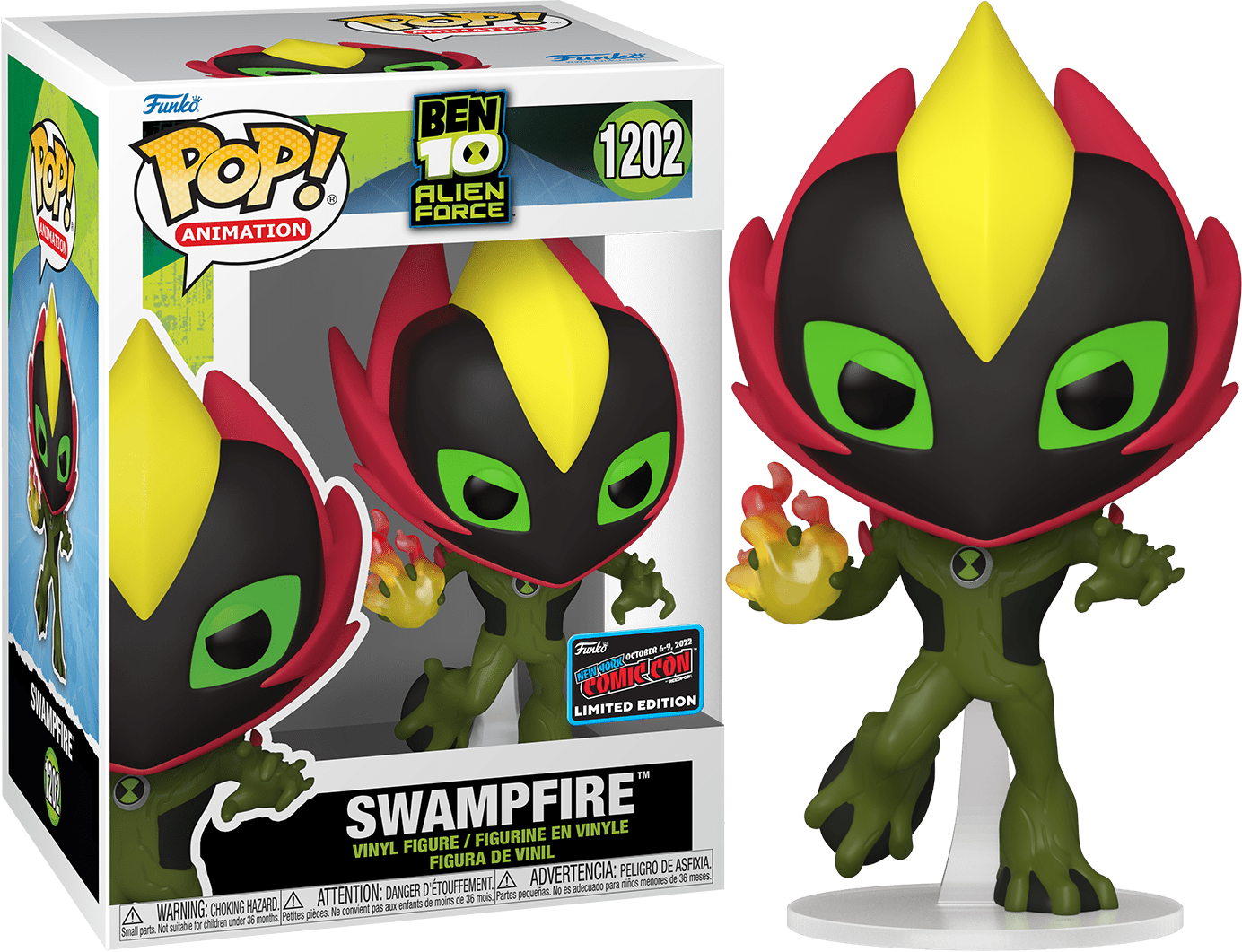 Swampfire toy from Ralphie's Funhouse with green and orange design, featuring a detailed swamp-themed character.