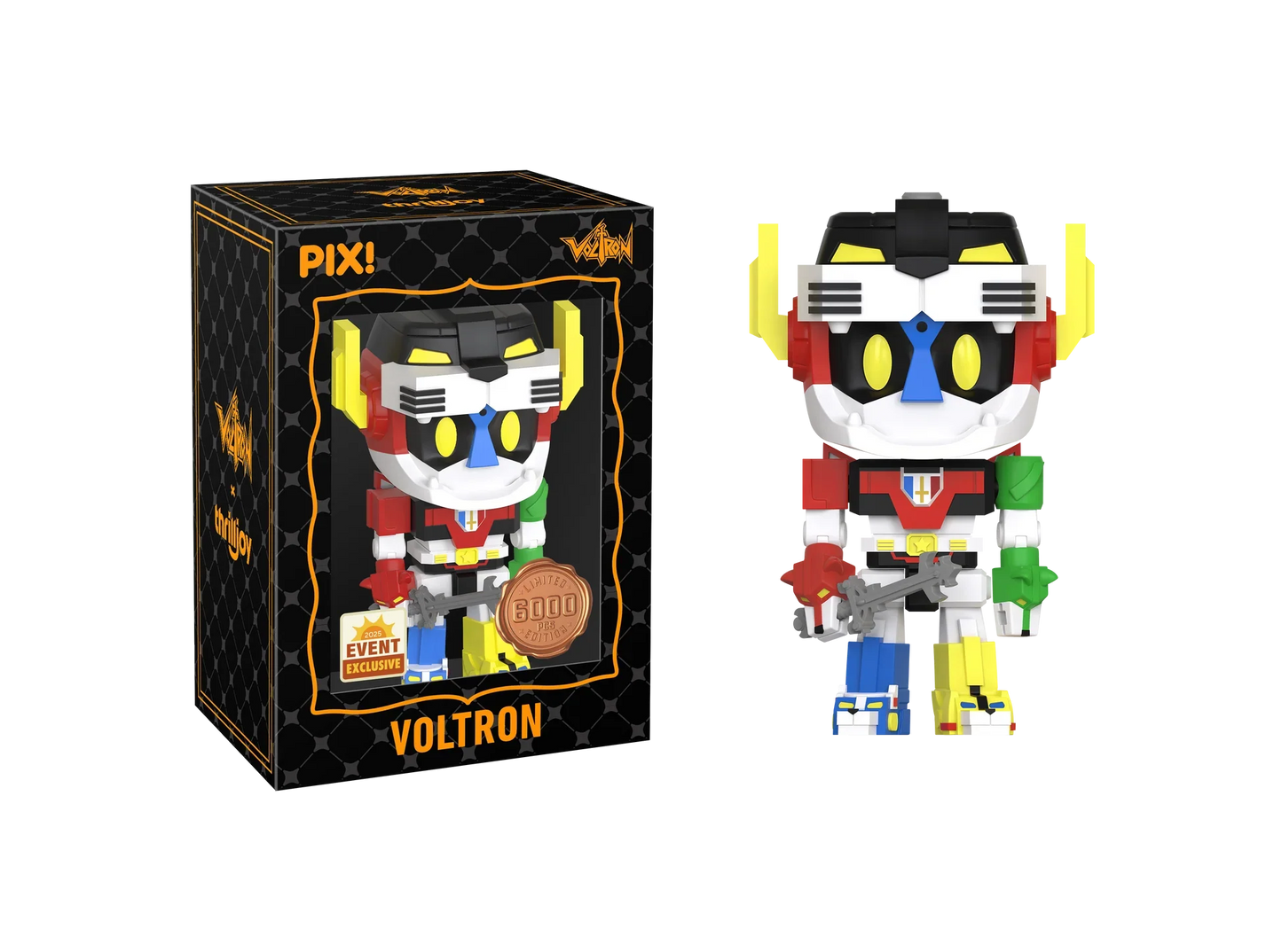 Thrilljoy exclusive Voltron Defender of the Universe LE6000 PIX vinyl figure with detailed robot design, 1 in 6 chance at chase.
