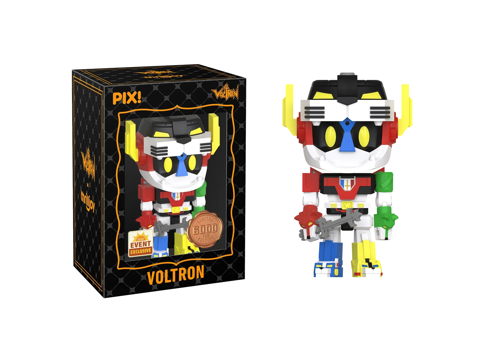 Thrilljoy exclusive Voltron Defender of the Universe LE6000 PIX vinyl figure with detailed robot design, 1 in 6 chance at chase.