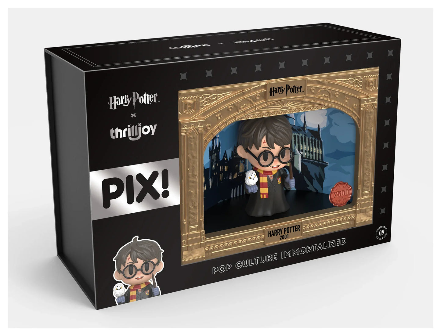 Harry Potter LE7500 PIX Classic Vinyl Figure by Ralphie's Funhouse, showing Harry in wizard robes with wand and iconic glasses.