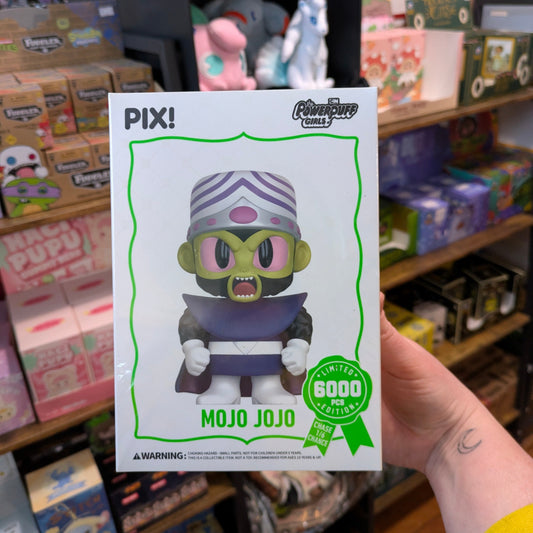 Powerpuff Girls Mojo Jojo PIX vinyl figure by Ralphie's Funhouse, detailed collectible toy with vibrant colors and expressive features.
