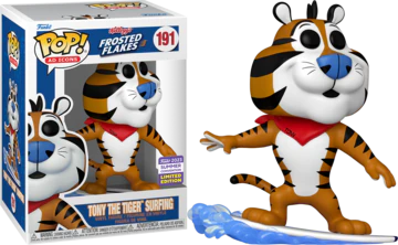 Tony the Tiger surfing sticker from Ralphie's Funhouse, featuring colorful tiger character enjoying summer waves.