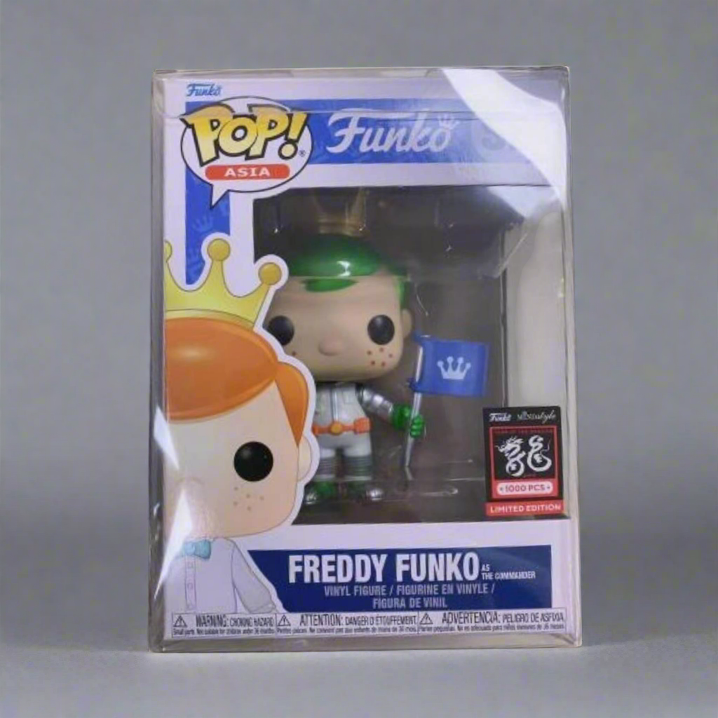 Unreleased Pop! Asia Freddy Funko as The Commander figure with Pop Armor from Ralphie's Funhouse, LE1000, in a collectible pose.