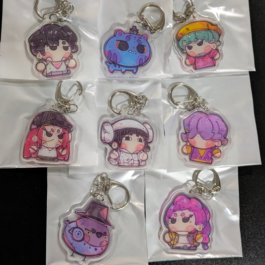 K-POP DEMON HUNTERS mini chibi keychain featuring Ralphie's Funhouse series with 8 colorful character designs