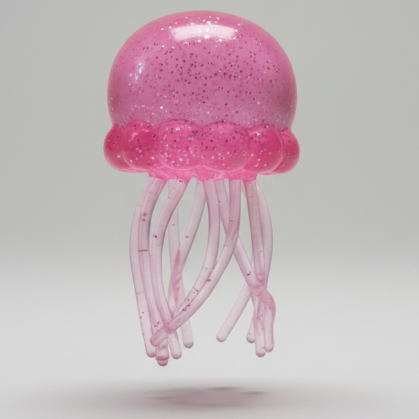 Pink Wannabe Jellysquish Jellyfish sensory water squish toy by Ralphie's Funhouse, showing a soft, squishy jellyfish figure.