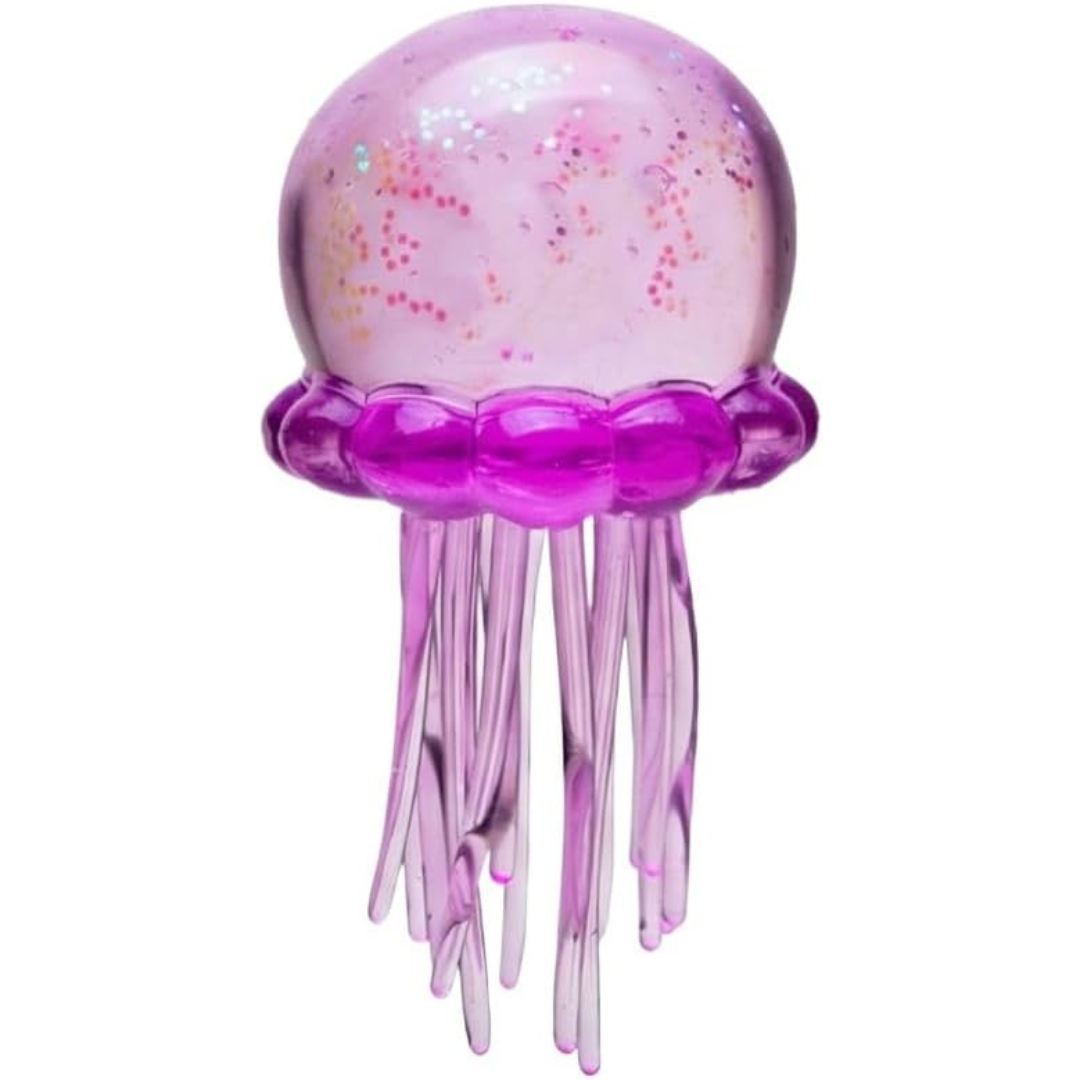Set of three Goro Play Toys Jellyfish jelly squish toys from Ralphie's Funhouse, colorful slow-rise sensory stress relievers for adults.