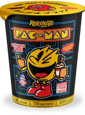 Funmaker Inc. ROKIMOTO x Pac-Man Series #1 collectible figure in sealed blind cup, arriving Fall 2026, by Ralphie's Funhouse.