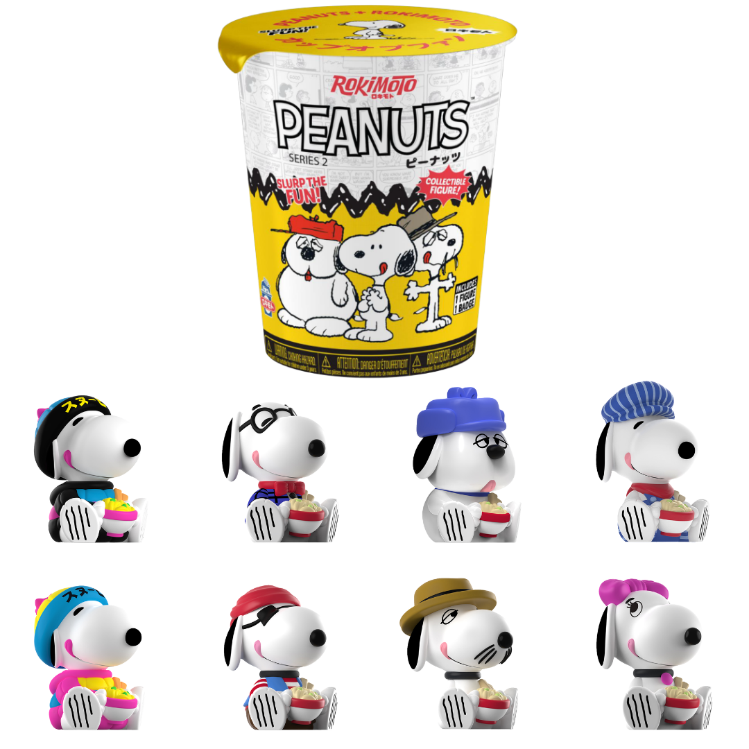 Funmaker Inc. ROKIMOTO x Peanuts Series #2 collectible blind cup from Ralphie's Funhouse, arriving Fall 2026.
