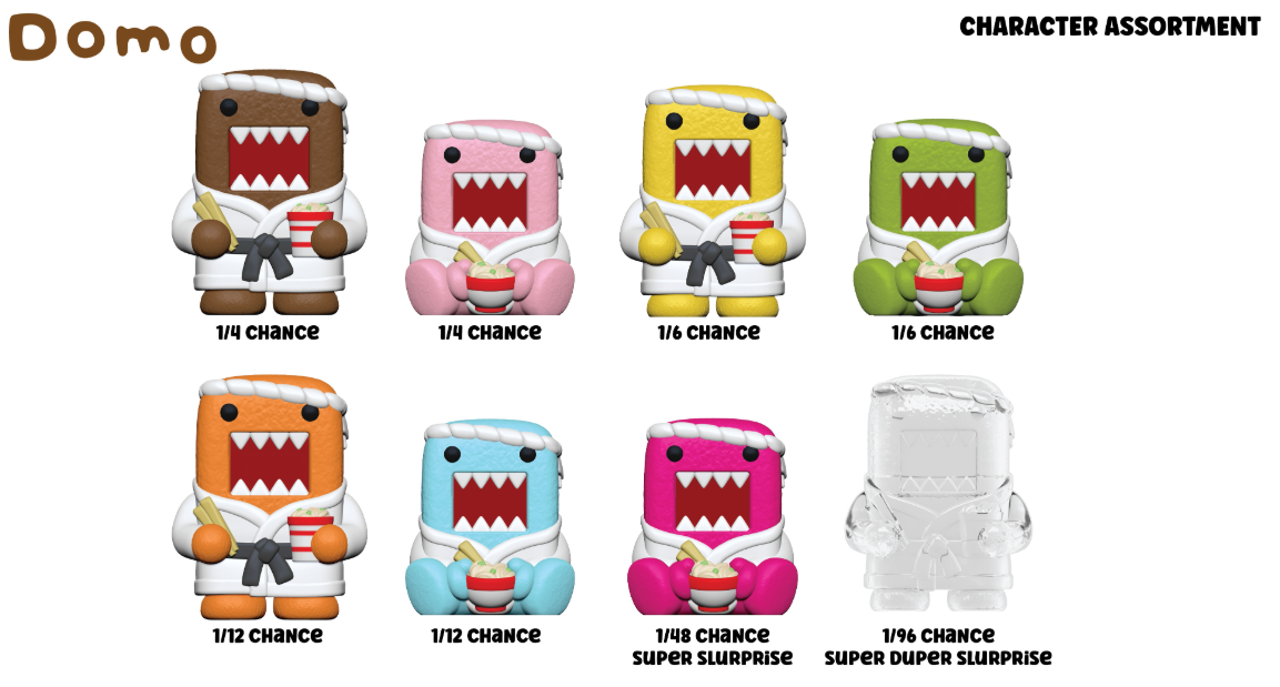 Sealed Funmaker Inc. ROKIMOTO x DOMO Series One blind cup featuring Domo character, collectible toy with colorful design.