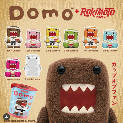 Sealed Funmaker Inc. ROKIMOTO x DOMO Series One blind cup from Ralphie's Funhouse, featuring cartoon Domo design.