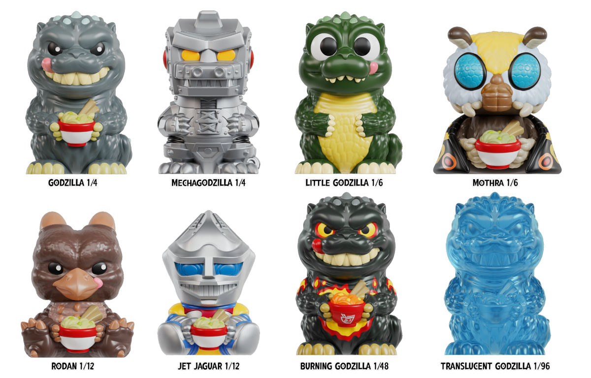 Sealed Funmaker Inc. ROKIMOTO x Godzilla blind cup featuring Godzilla design, in stock and ready for display.