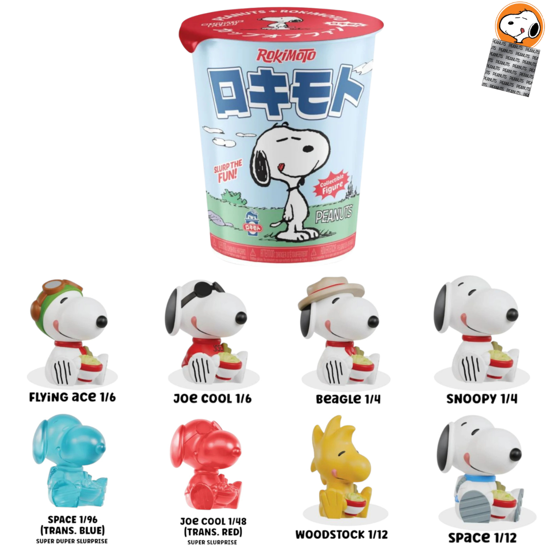 Sealed Ralphie's Funhouse ROKIMOTO x Peanuts Blind Cup collectible featuring Peanuts characters in a colorful design.