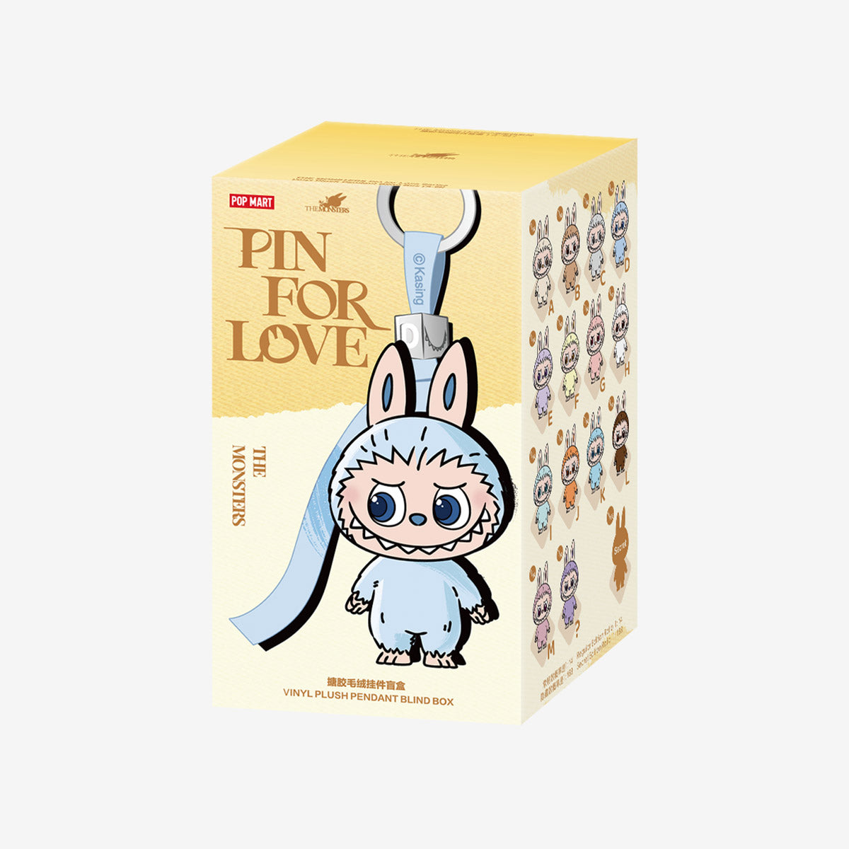Sealed blind box featuring Ralphie's Funhouse Labubu pin with customizable letter options, in stock for love-themed collection.