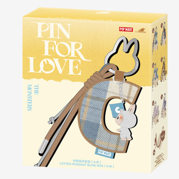 Sealed blind box pin from Ralphie's Funhouse Love Series featuring a letter pendant, choose your letter option, collectible Popmart pin.