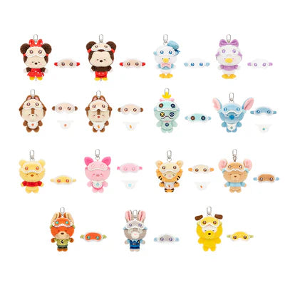 Sealed blind box featuring Disney Squinting Sleepwear Series plush keychains from MINISO, perfect as a gift or collectible.