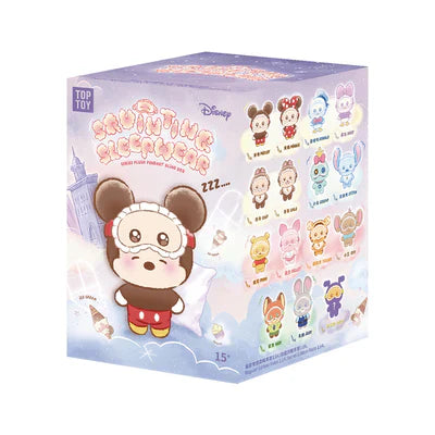 Sealed blind box featuring Ralphie's Funhouse Disney Squinting Sleepwear Series plush keychains in colorful packaging.