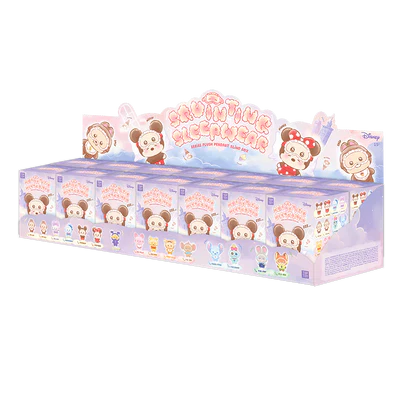 Sealed Miniso Disney Squinting Sleepwear Series plush keychain gift blind box by Ralphie's Funhouse, featuring colorful Disney character plush.