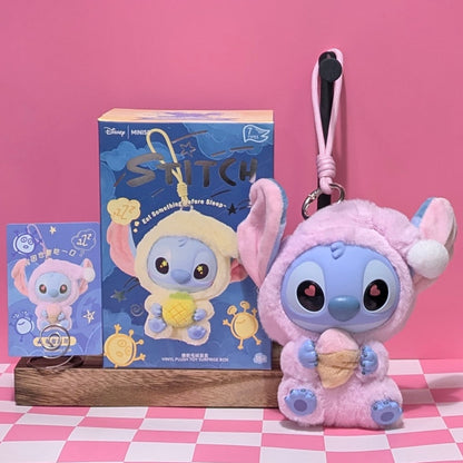 Ralphie's Funhouse Stitch plush keychain from Miniso, sealed blind box featuring a sleep-themed Stitch character.