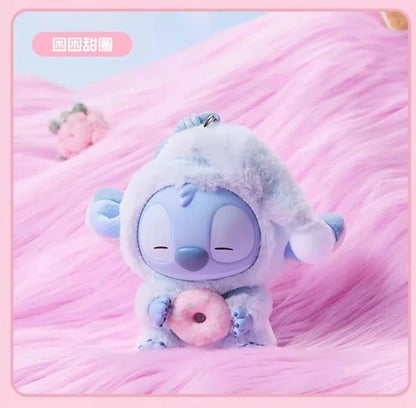 Sealed blind box featuring a Stitch plush keychain from Miniso, part of Ralphie's Funhouse collection, with Sleep-themed design.