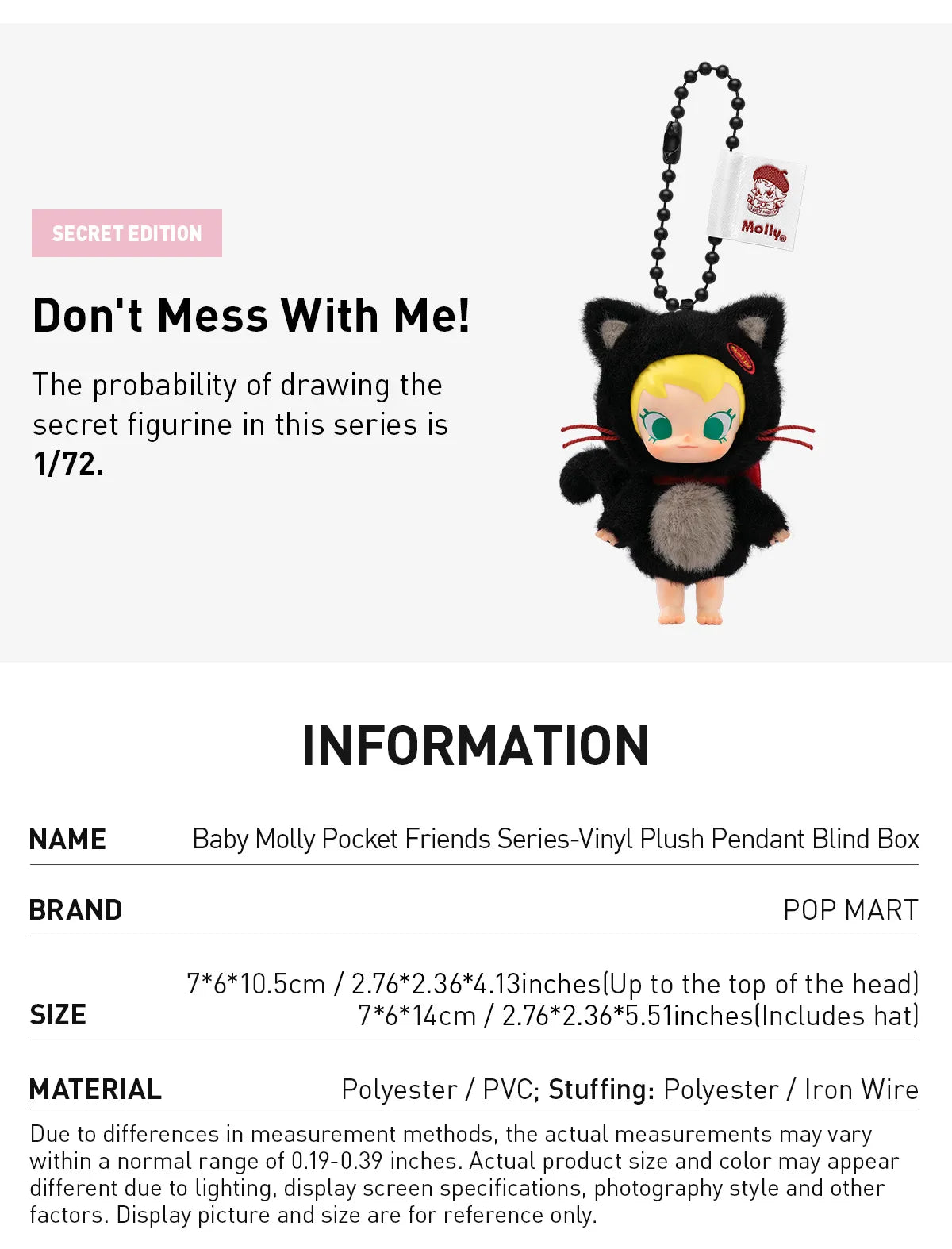 Sealed POPMART Baby Molly Pocket Friends vinyl plush pendant blind box from Ralphie's Funhouse, featuring cute collectible character.
