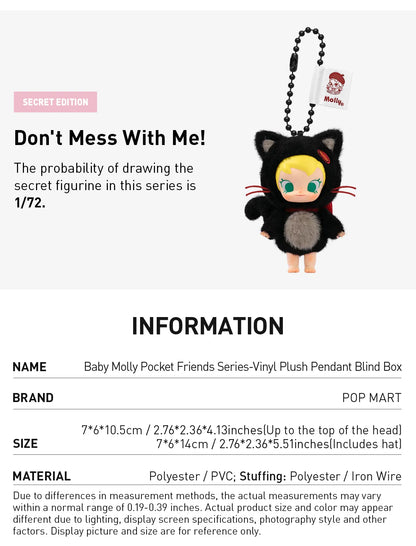 Sealed POPMART Baby Molly Pocket Friends vinyl plush pendant blind box from Ralphie's Funhouse, featuring cute collectible character.