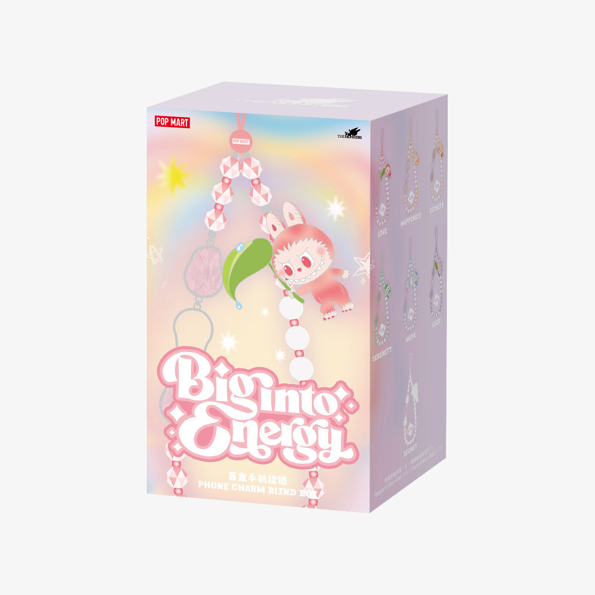 Sealed POPMART Big into Energy Series Labubu phone charm blind box in original packaging, from Ralphie's Funhouse.